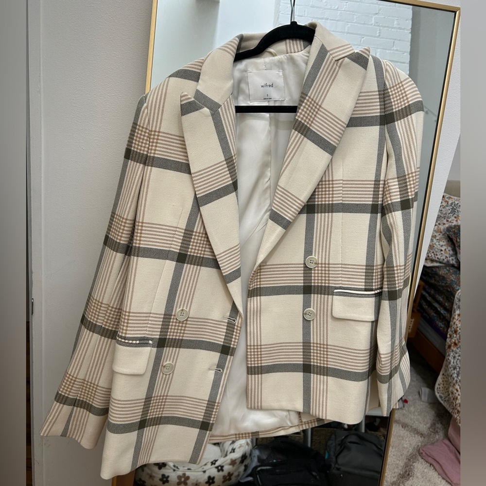 Aritzia Wilfred Blazer Cream Plaid